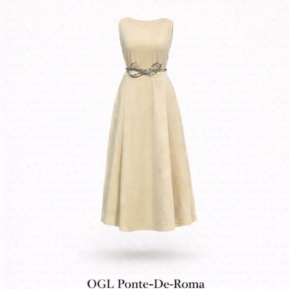 OGL Cream Midi Dress with Embellished Belt